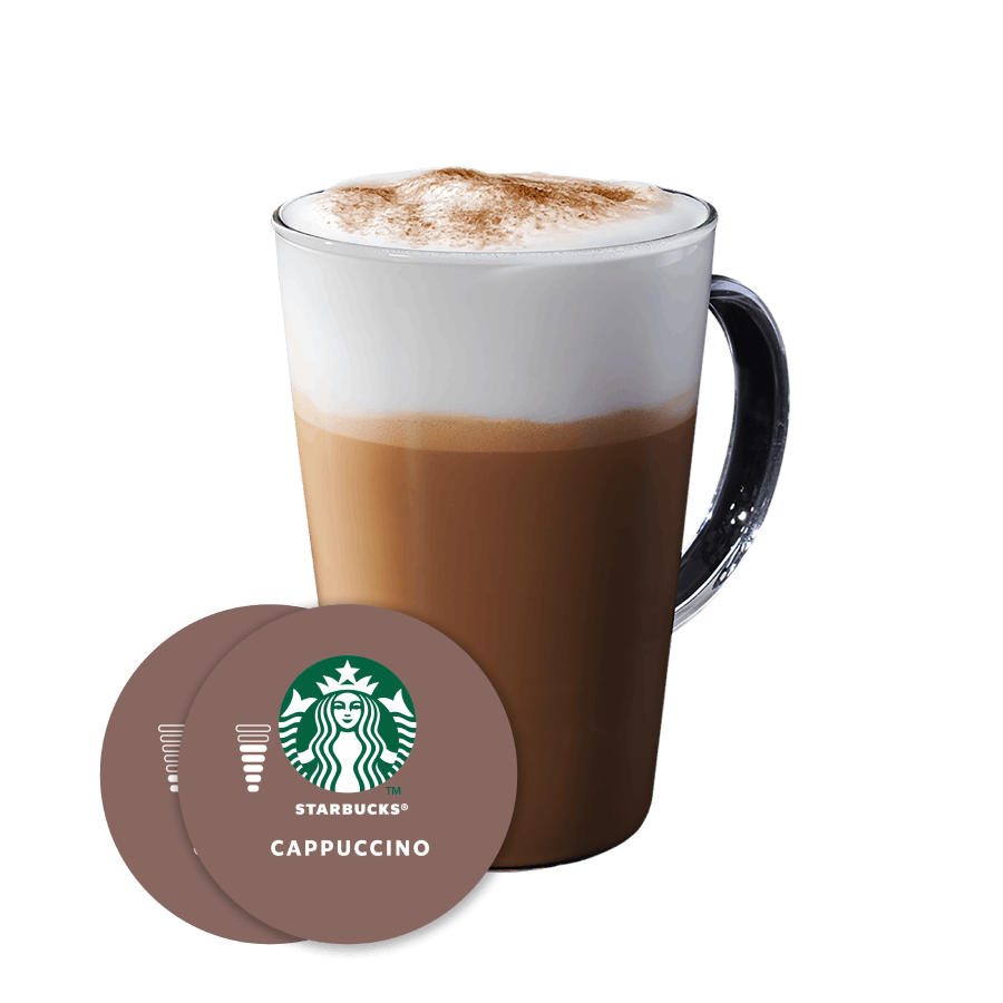 Cup and capsule image of Starbucks Cappuccino